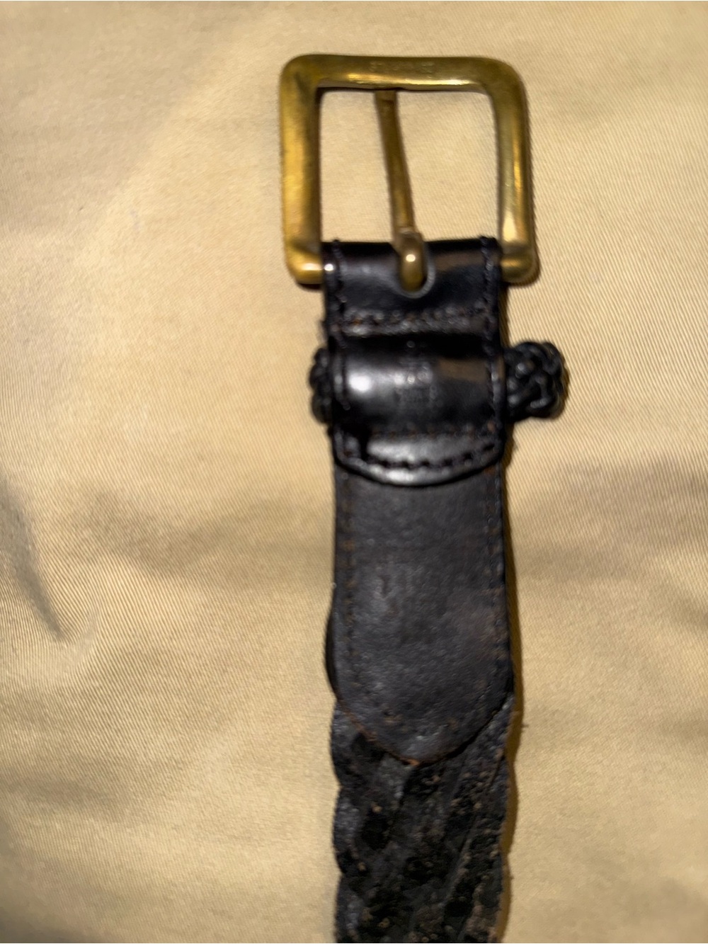 Lands' End Black Braided Leather Belt with Brass Buckle